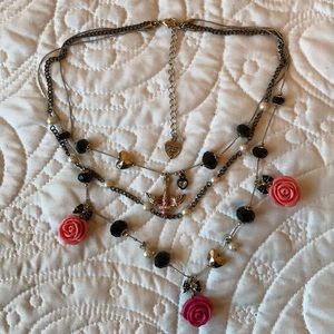 Betsey Johnson Rose + Bird 3 Strand Necklace
